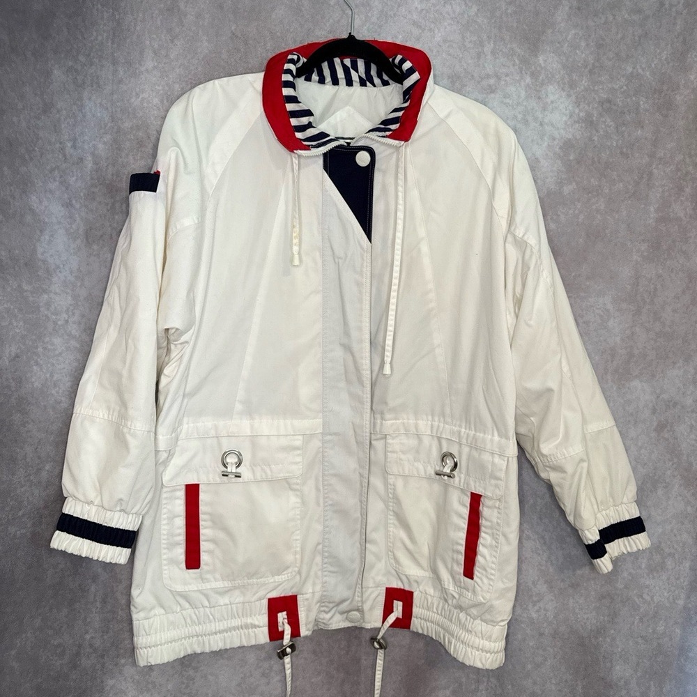 Vintage 90's IZZI Anorak‎ Nautical Maritime Jacket Women's Size Large White Red